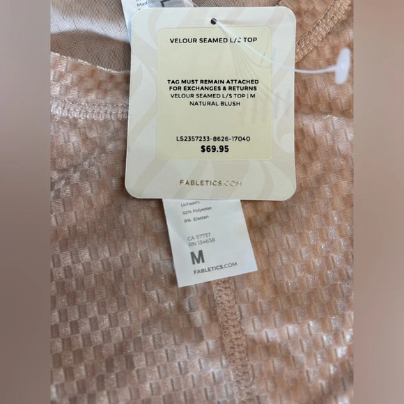 FABLETICS Long Sleeve Velour Athletic Top Light Pink Checker Print M NWT - Picture 7 of 9